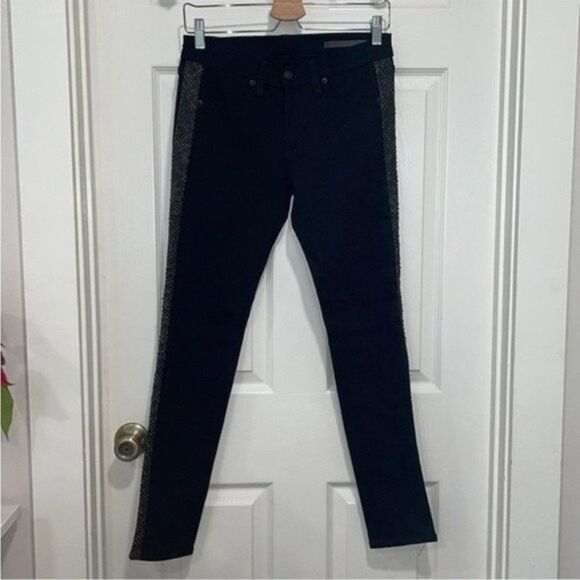 Rag & Bone Lamb Leather Coal Skinny Tuxedo Embellished Jeans Womens Size 27 - Picture 1 of 10